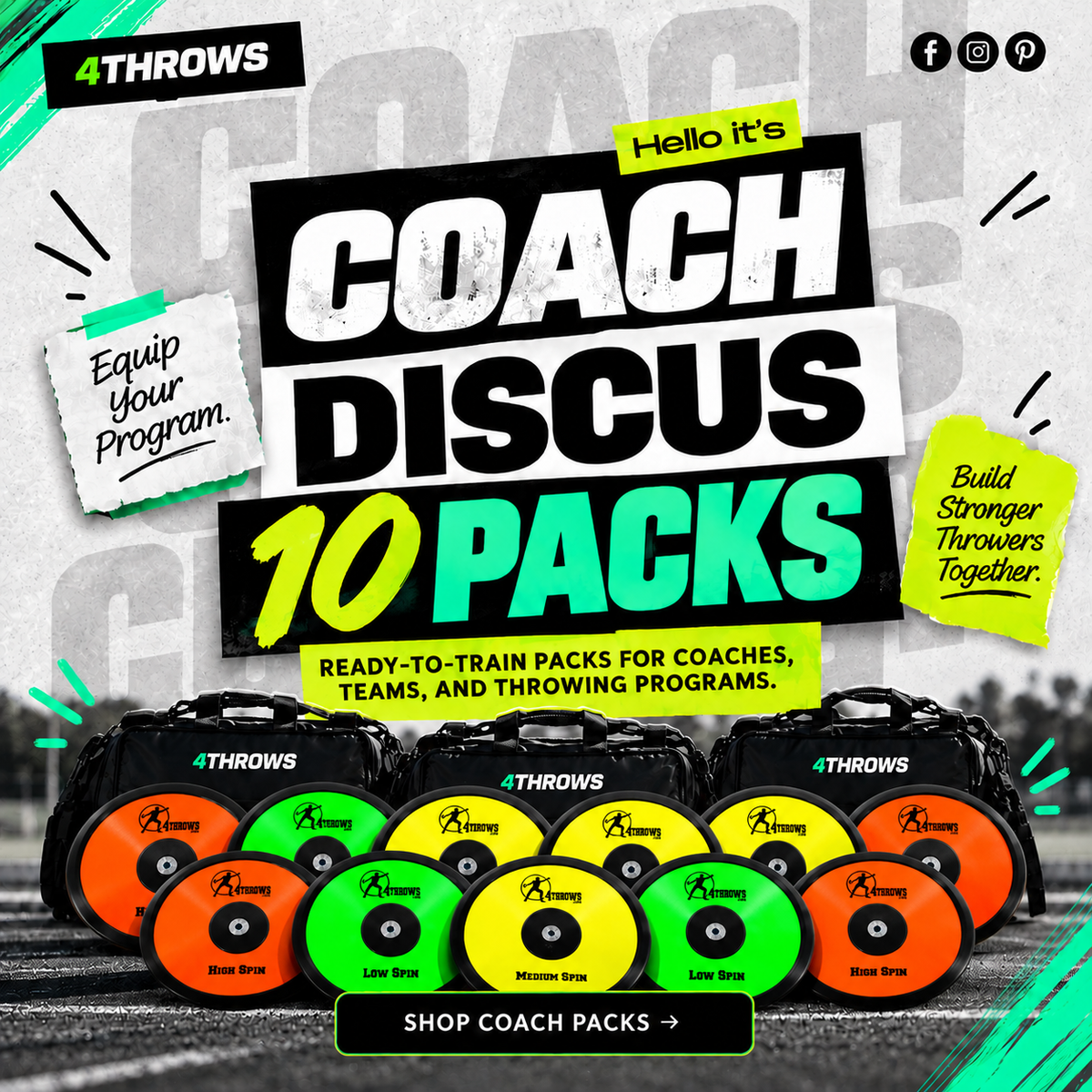 Coach Discus 10 Packs | Bulk Training Equipment | 4Throws
