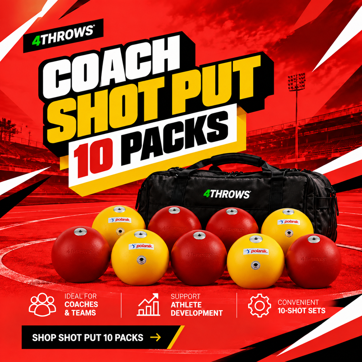 Coach Shot Put 10 Packs | Bulk Training Equipment | 4Throws