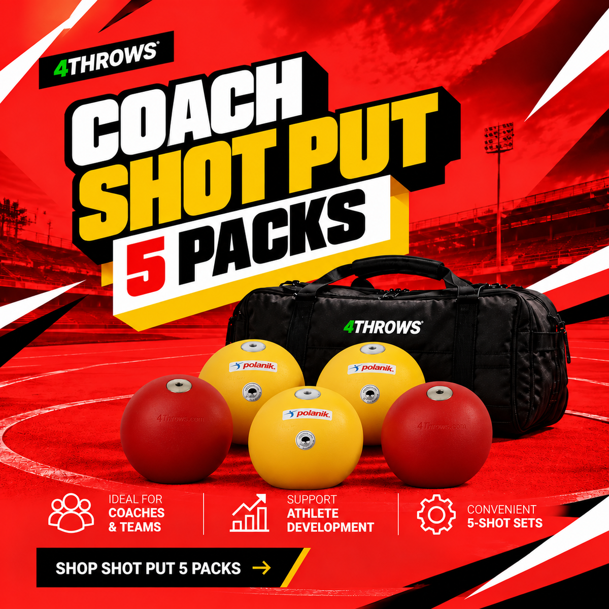 Coach Shot Put 5 Packs | Team Training Equipment | 4Throws